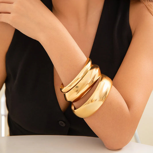 Beyonce 3 Pieces Wide Round Cuff Bangles
